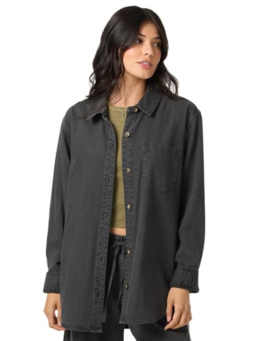O’Neill Sevie Shacket Button Down Shirt Dark Gray Medium